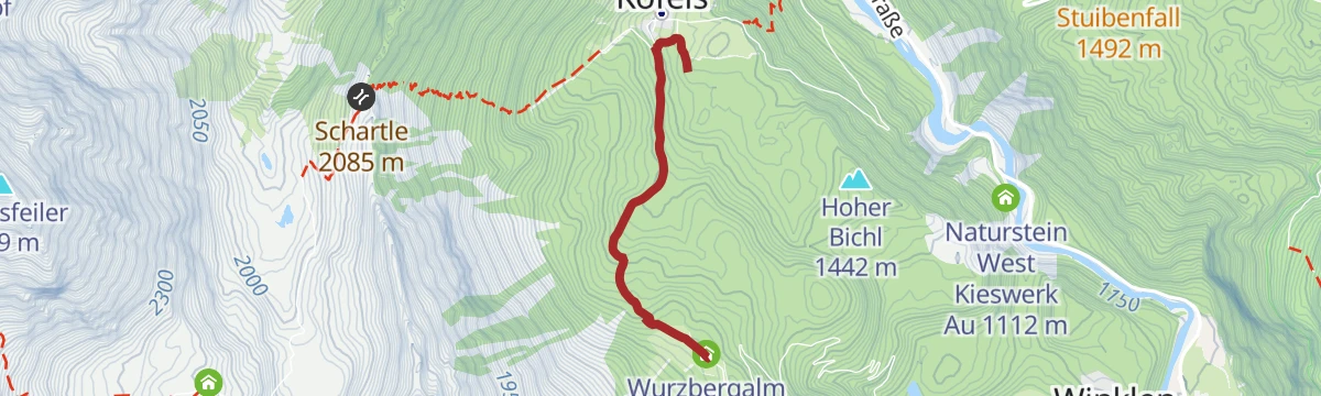 Route map: Wurzbergalm - Umhausen/Köfels